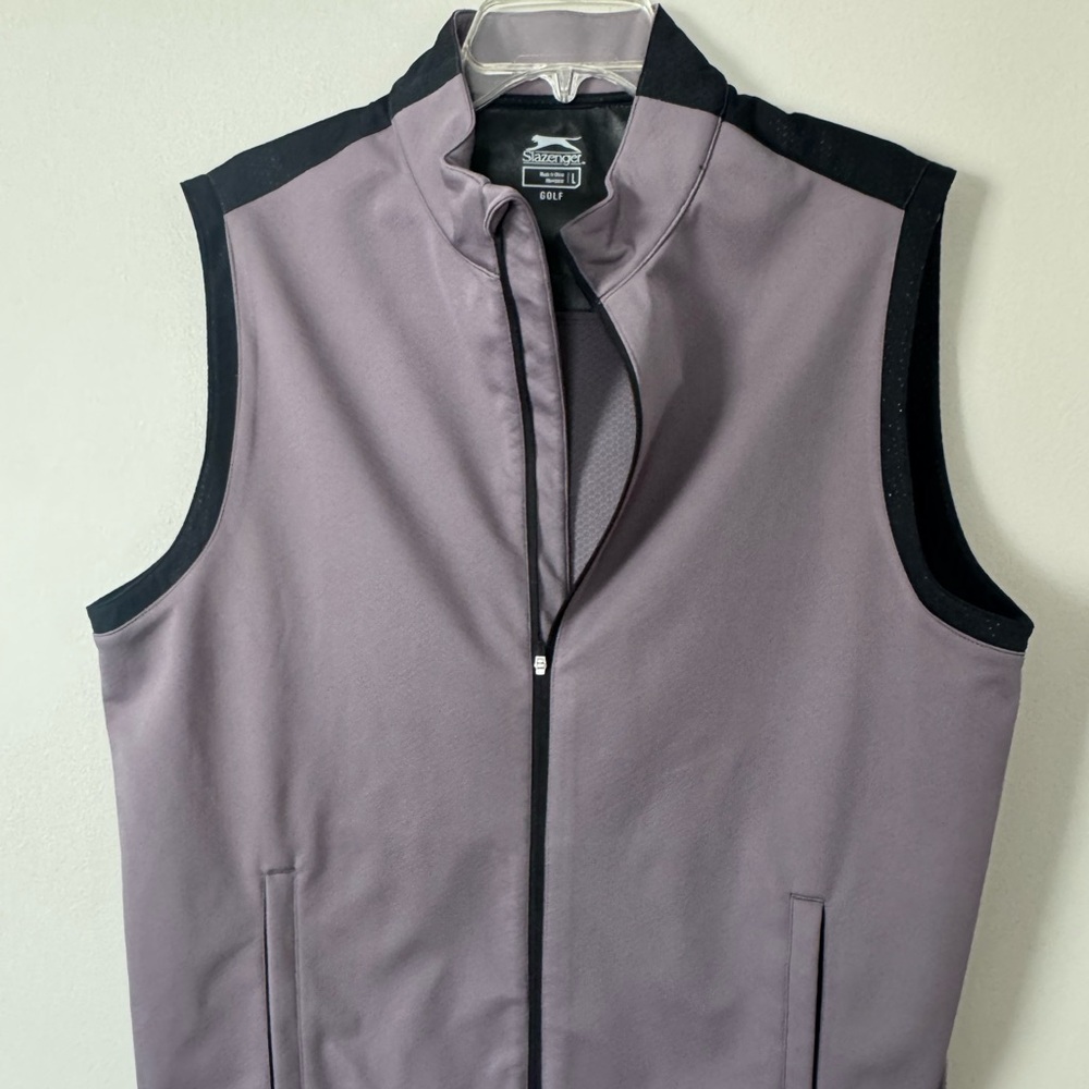 Slazenger Men’s Golf Vest Large Wind Rain Proof Zip Pockets Gray Black